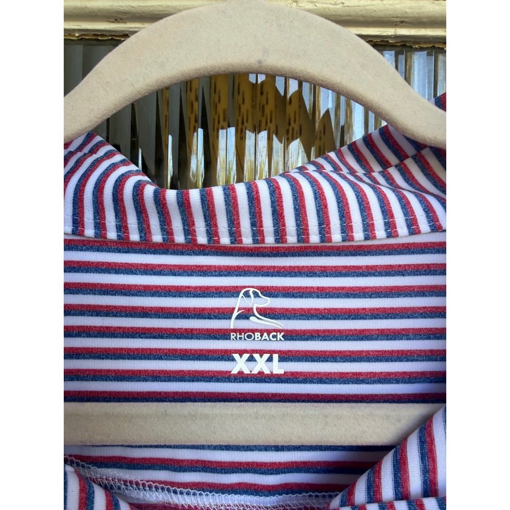 Rhoback Performance Polo Shirt Red Blue Striped American Flag Golf Size XXL - Picture 3 of 6